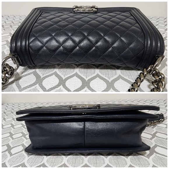 Authentic CHANEL Caviar Quilted New Medium Boy Flap Shoulder Bag Navy Blue - Picture 6 of 15